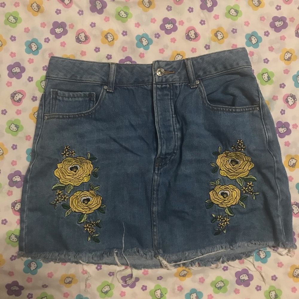 embroidered jean skirt